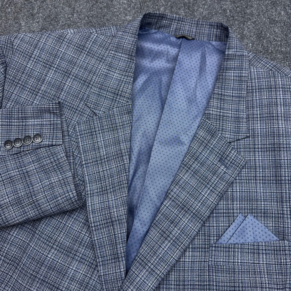 Oak Hill Sport Coat Blazer Men's 4XL Blue Glen Plaid Stretch Two-Button EUC